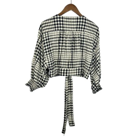 Zara Womens Check Plaid Crop Top Size L Academia Preppy‎ Gauzy Balloon Sleeves - Picture 9 of 11
